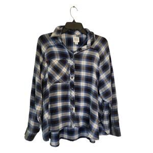 BDG blue Plaid Hi Lo Hem Oversized Loose Fit Button Down Blouse XS